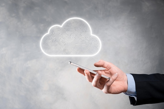 Cloud computing conceptcloud for transfer dataCloud computing big data center future infrastructure digital ai concept Virtual hosting symbolicon upload downloadVirtual hosting symbol