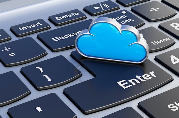 Cloud computing on computer keyboard 3D rendering
