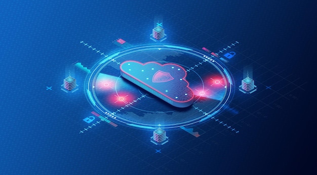 cloud computing security vulnerability and threat management solutions 3d illustration