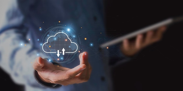 cloud computing show in hand cloud technology data storage