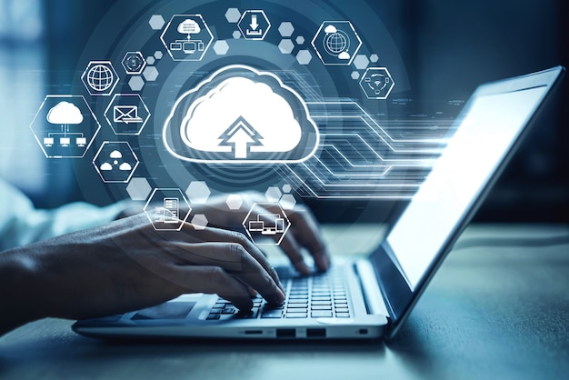 cloud computing technology and online data storage for business network concept.
