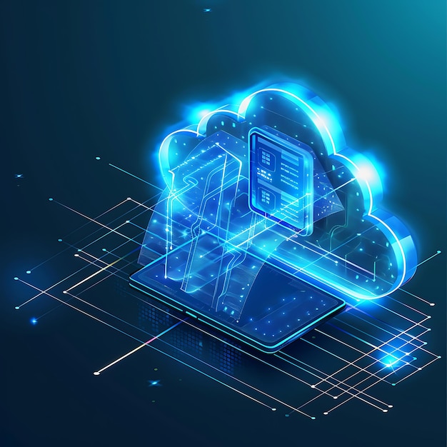 Cloud computing technology concept 3d illustration of cloud computing on blue background