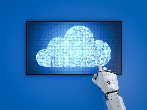 Cloud computing technology concept with robot work with circuit cloud