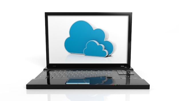 Cloud online storage icons on laptop screen isolated on white