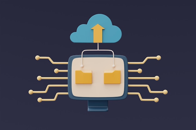 cloud storage technology concept with blue cloud symbol and folder icon on computure online databasetransfer data informationminimal style3d renderingxa
