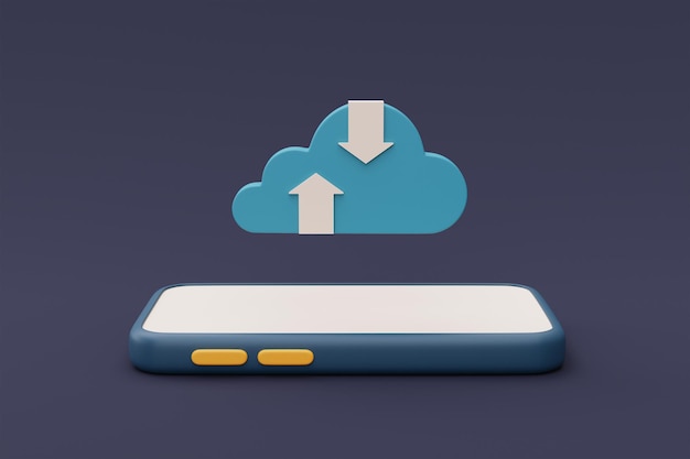cloud storage technology conceptblue cloud symbol with smartphone online databasetransfer data informationminimal style3d rendering