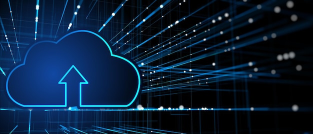 cloud technology and data transfer concept on dark blue background 3d rendering