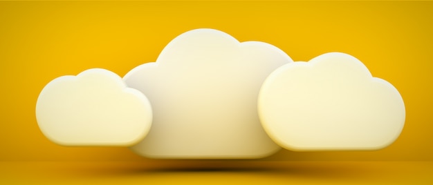 Clouds on yellow room, 3D rendering