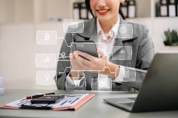 coding software developer work with augmented reality dashboard computer icons with responsive cybersecurityxa