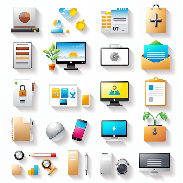 Collection of Colorful Business and Technology Icons