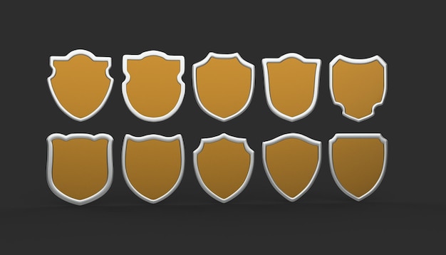 Collection of Gold Shield Badges with Decorative Borders
