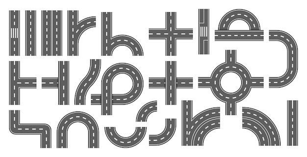 Collection Of Road Sections For Creating Intricate Maps Or Designs Road Types Such As Straight Paths