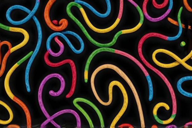 colorful streamers are shown on a black background