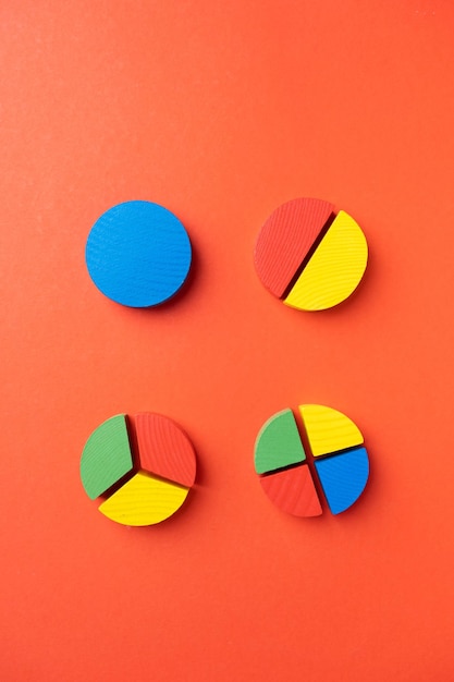 Colorful wooden pie chart pieces