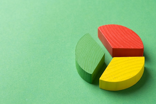 Colorful wooden pie chart pieces