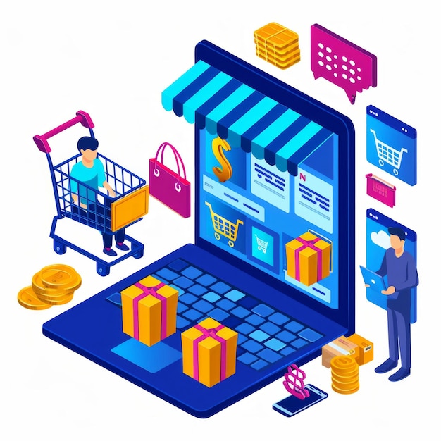 Commerce industry visual photo album full of illustration for digital shopping and consumer behavior