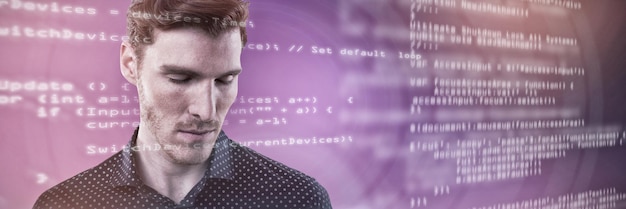 Composite image of businessman closing his eyes