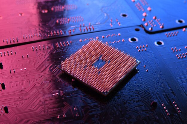 computer cpu processor chip on circuit board