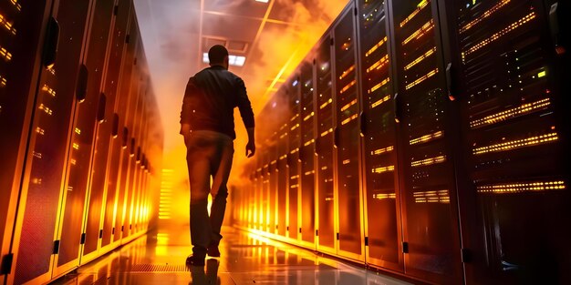 computer engineer managing servers in a data center with it support concept data center management it support server administration computer engineering