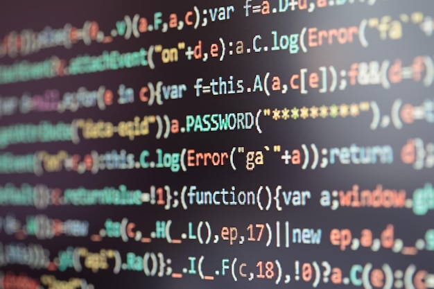 Computer screen displaying program code website development application building password