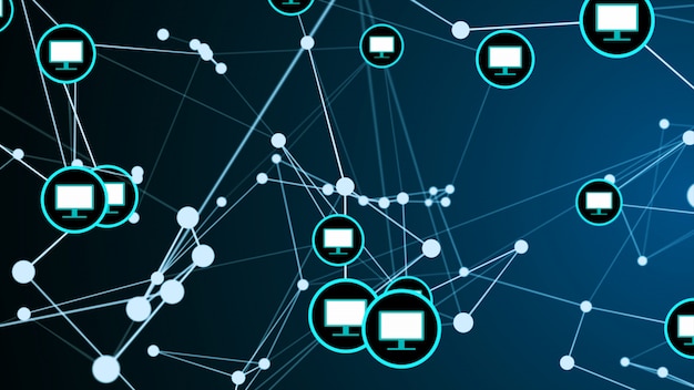 Computer screen monitor link connection network structure graphic illustration