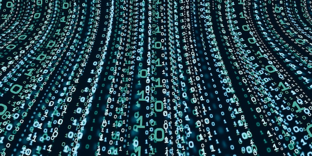 Computer system information concept Abstract binary code technology   The background with binary data falling from the top of the digital binary data screen  3d illustration