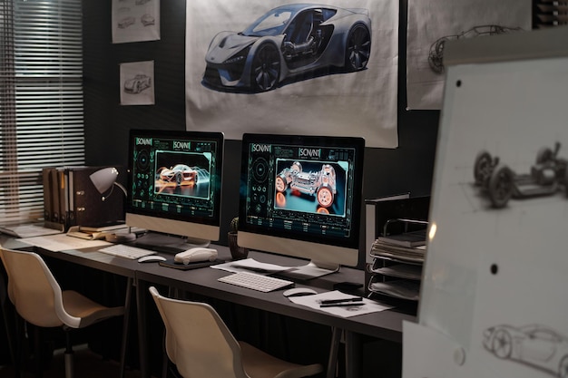 Computers with graphic cars on screens