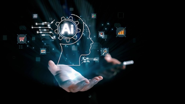 Con người tương tác với AI trí tuệ nhân tạo xử lý não bộ AI tạo sinh UUID