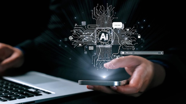 Con người tương tác với AI trí tuệ nhân tạo xử lý não bộ AI tạo sinh UUID