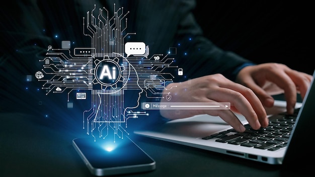 Con người tương tác với AI trí tuệ nhân tạo xử lý não bộ AI tạo sinh UUID