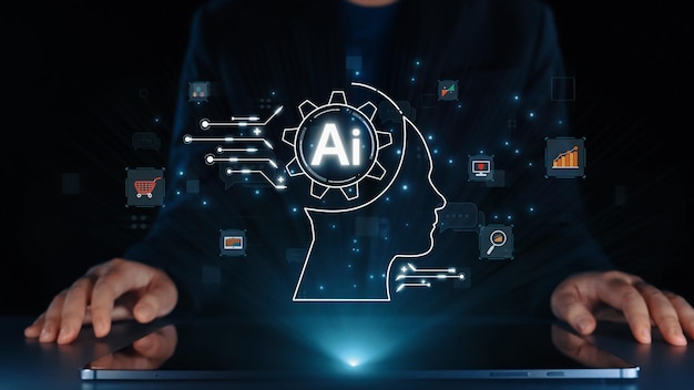 Con người tương tác với AI trí tuệ nhân tạo xử lý não bộ AI tạo sinh UUID