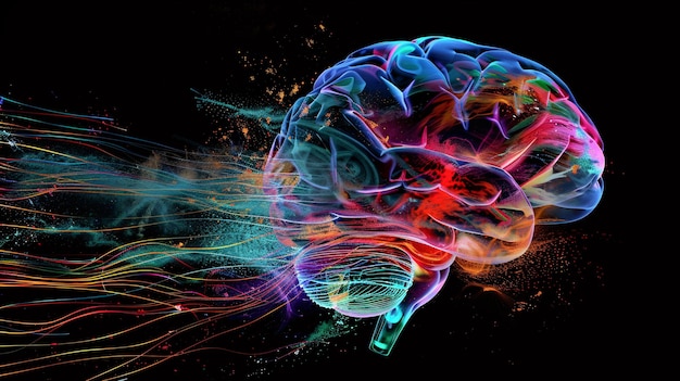 concept of a human brain full with creativity shows multiple colors and action