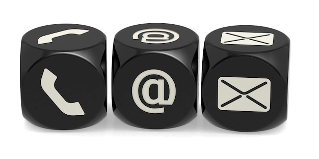 Contact us concept with telephone email and address on dices