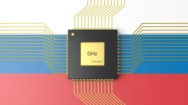 CPU máy tính với nền cờ Nga
