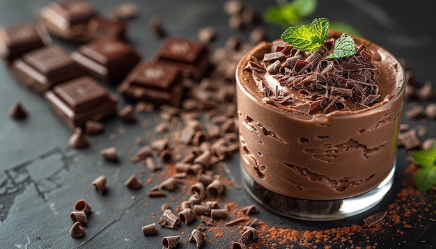 Creamy chocolate filled in glass with chocolate generated by AI