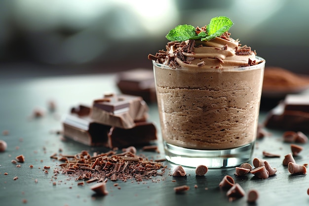 Creamy chocolate filled in glass with chocolate generated by AI