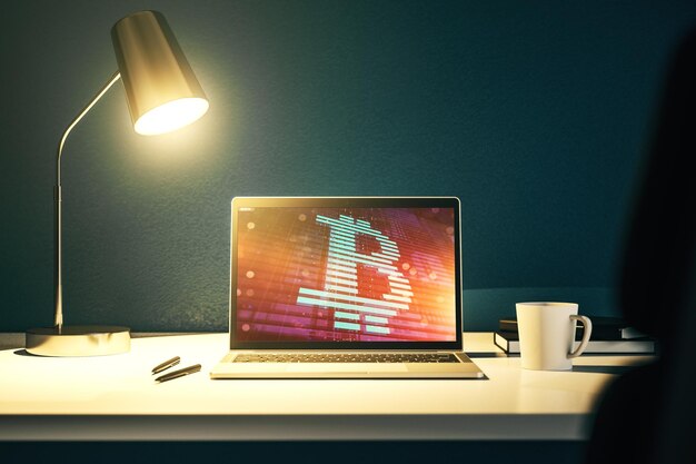 Creative Bitcoin concept on modern computer monitor 3D Rendering