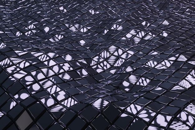 Creative black tile wave backdrop Style design and texture concept 3D Rendering