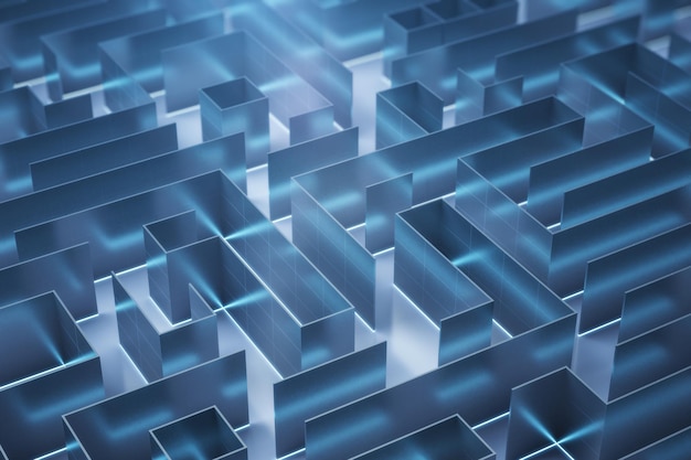 Creative blue maze backdrop 3D Rendering