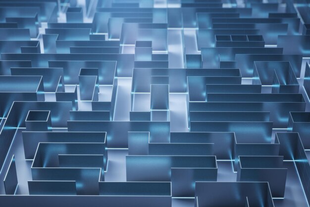 Creative blue maze wallpaper 3D Rendering