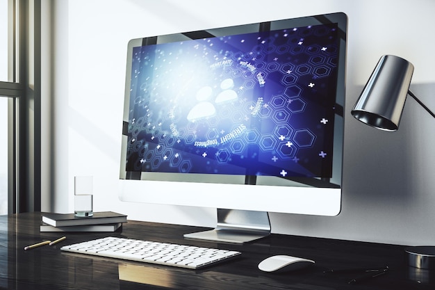 creative concept of people icons on modern laptop screen life and health insurance concept 3d rendering