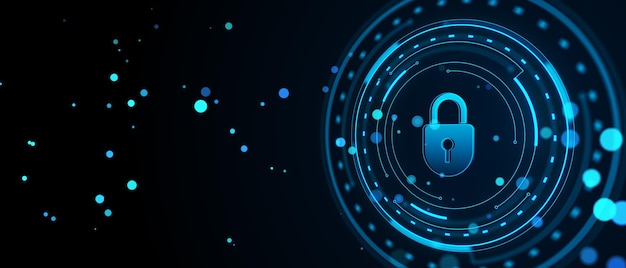 creative digital padlock hologram on dark background security safety and protection concept 3d rendering