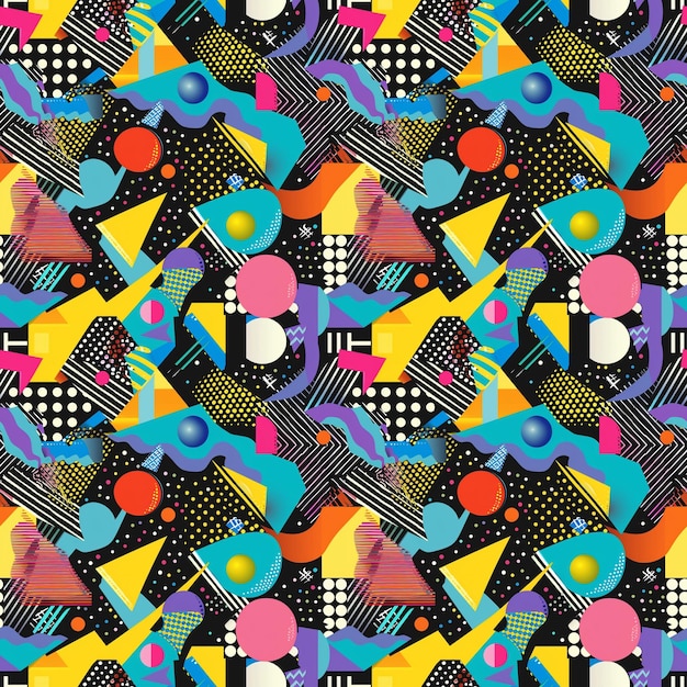 Creative doodle art seamless pattern with different shapes and textures