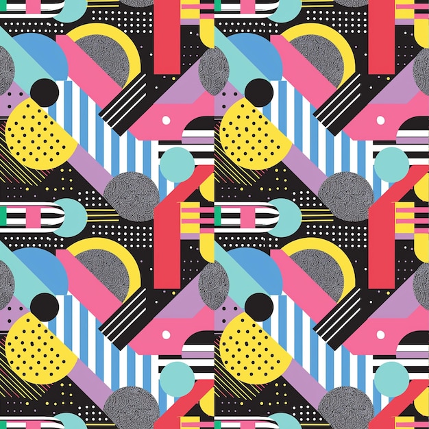 Creative doodle art seamless pattern with different shapes and textures