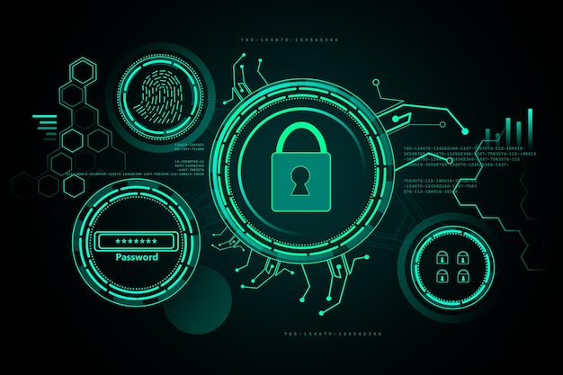 creative glowing blue digital padlock interface on dark background online security and safety concept 3d rendering