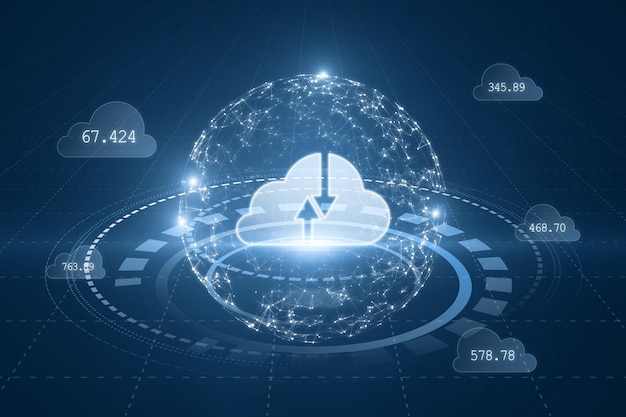 Creative polygonal digital cloud background Cloud computing wireframe 3d rendering network line concept
