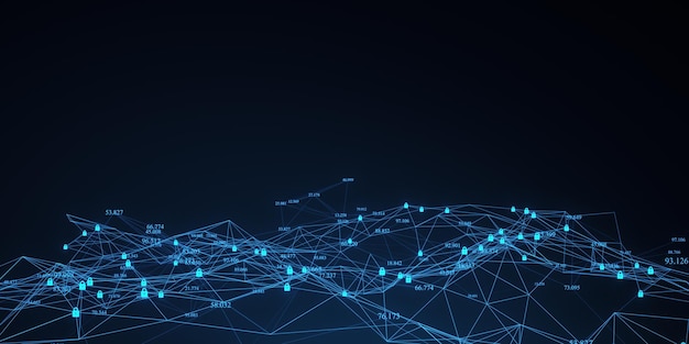 creative polygonal mesh on blue background with mock up place big digital data concept 3d rendering