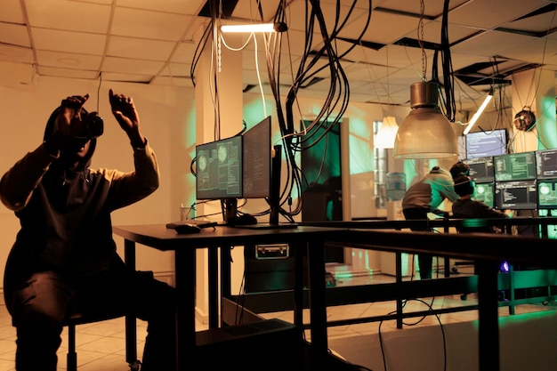 criminal programming computer virus program in vr helmet