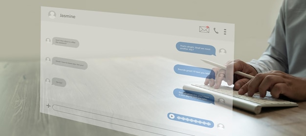 CRM software man Chatbot live chat with customer help assistant chatting online