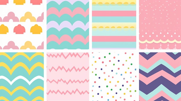 cute colorful rainbow geometric seamless patterns collection